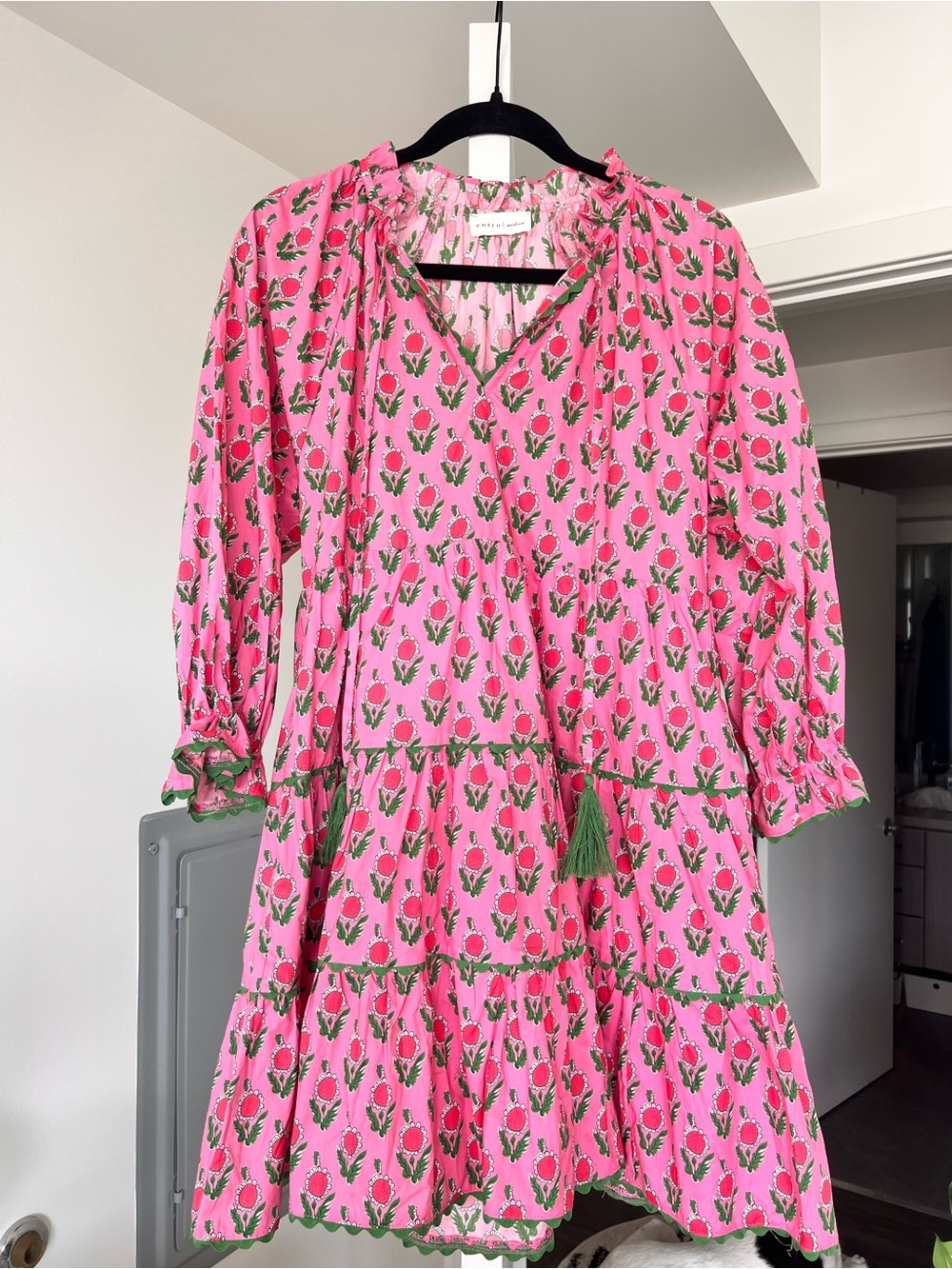Entro Pink & Green Floral Cotton Mini Dress Sz M - Picture 2 of 14